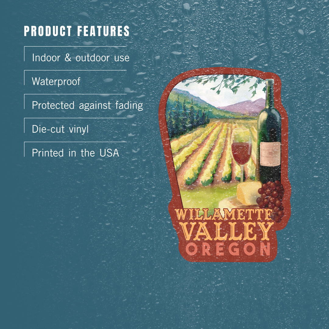Willamette Valley, Oregon, Wine Country, Contour, Lantern Press Artwork, Vinyl Sticker