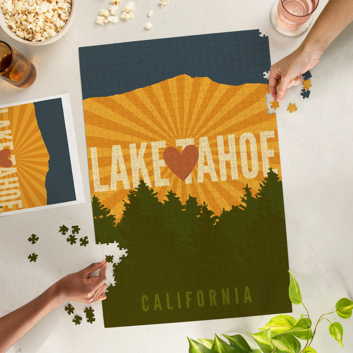 Lake Tahoe, California, Heart and Mountains, Jigsaw Puzzle