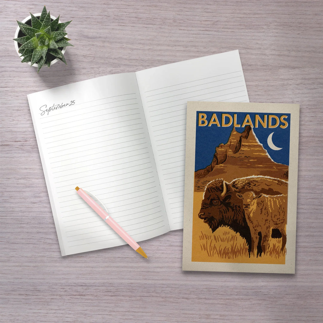 Lined 6x9 Journal, Badlands National Park, Woodblock, Lay Flat, 193 Pages, FSC paper