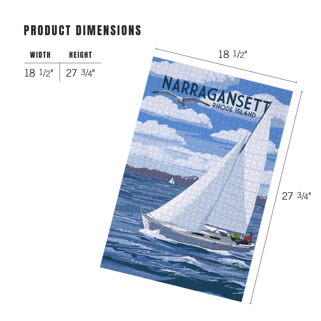 Narragansett, Rhode Island, Sloop Sailboat and Lake, 1000 Piece Jigsaw Puzzle