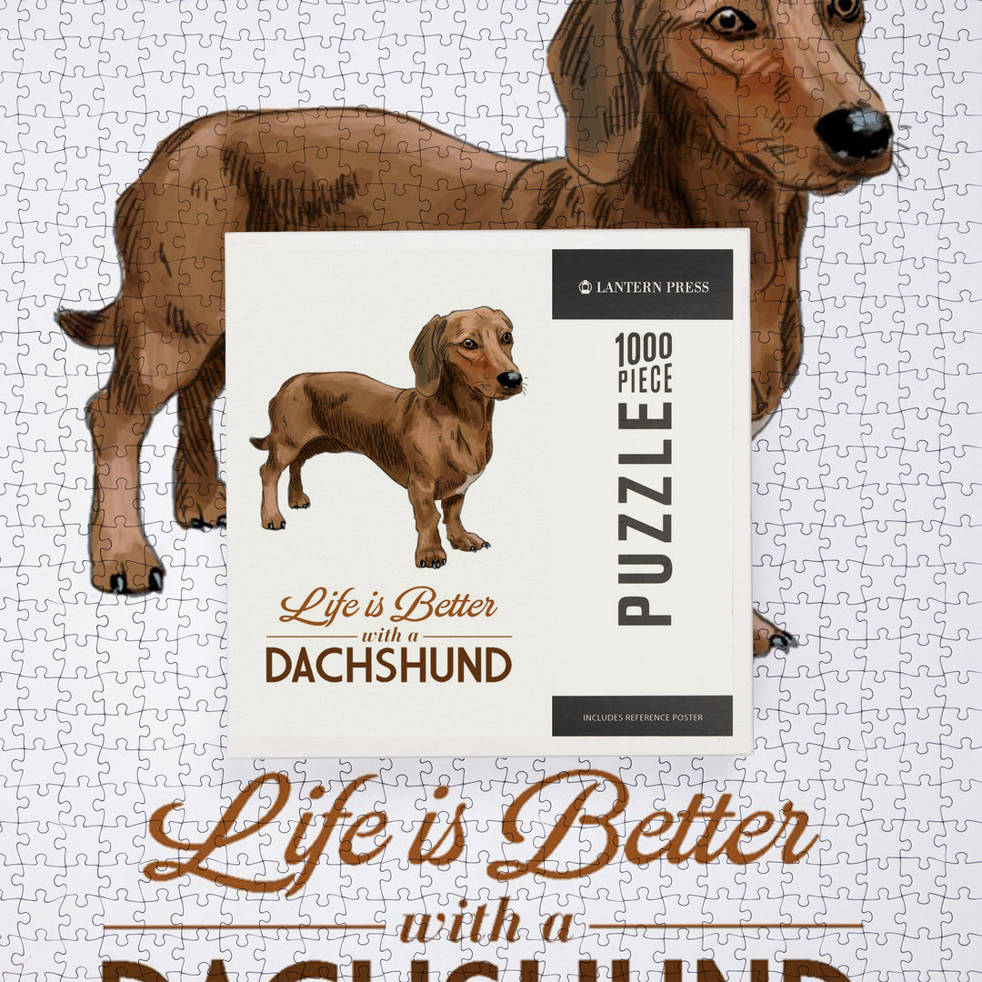 Dachshund Brown, Life is Better, White Background, 1000 Piece Jigsaw Puzzle