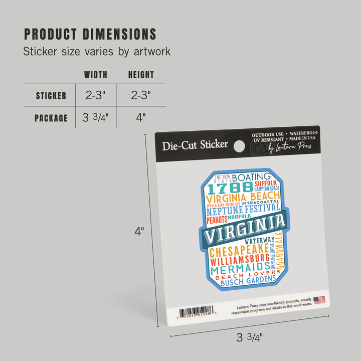 Virginia, Typography, Contour, Lantern Press Artwork, Vinyl Sticker