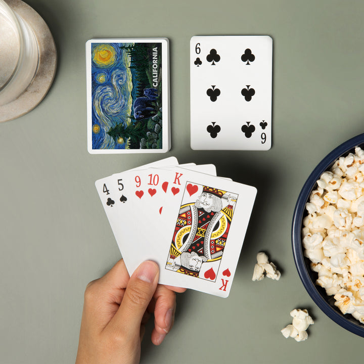 Playing Cards, California, Starry Night, Bear and Cub, 52 Card Deck with Jokers in Box, Unique Art