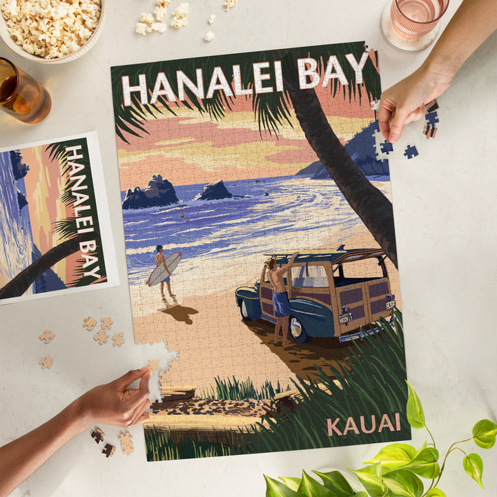 Hanalei Bay, Kauai, Hawaii, Woody on Beach, Jigsaw Puzzle