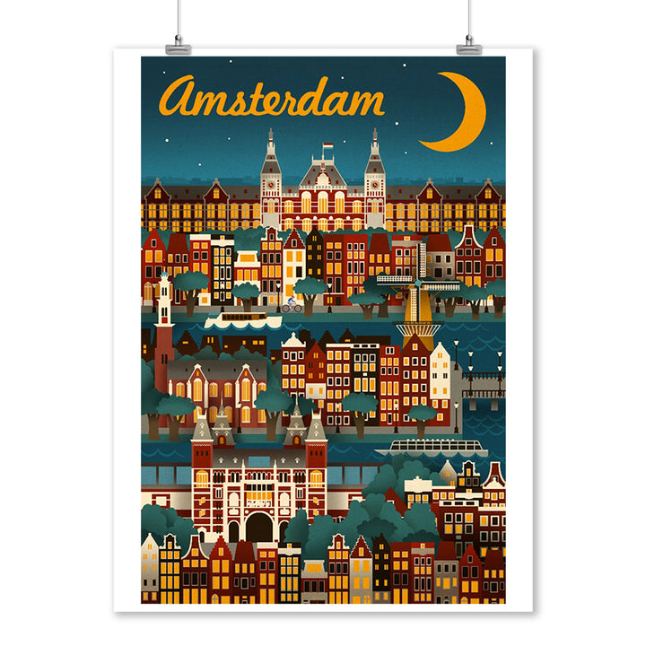 Amsterdam, Retro Skyline, Art & Giclee Prints