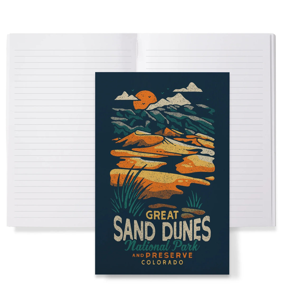 Lined 6x9 Journal, Colorado, Great Sand Dunes National Park and Preserve, Distressed, Lay Flat, 193 Pages, FSC paper