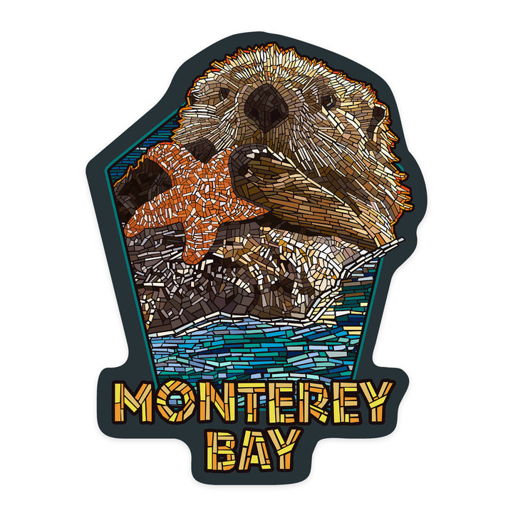 Monterey Bay, California, Otter, Mosaic, Contour, Vinyl Sticker