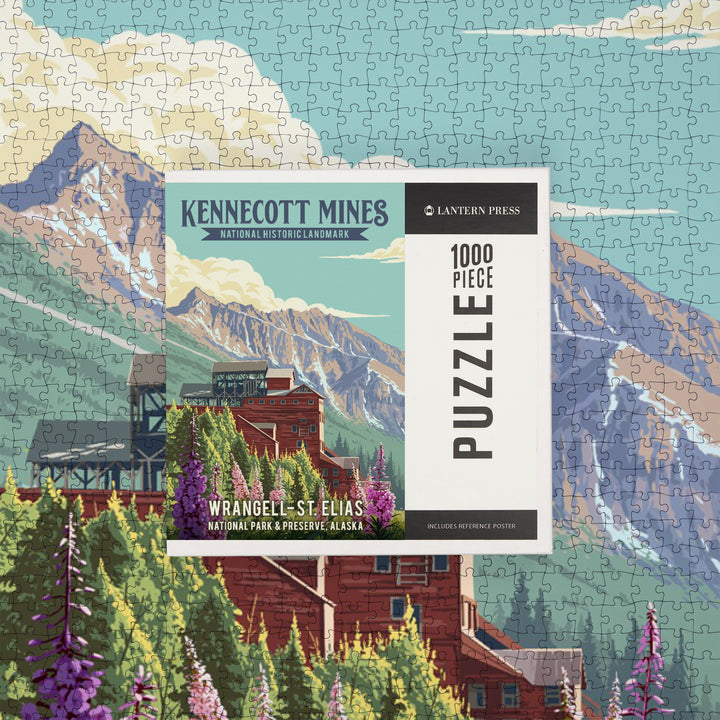 Wrangell-St Elias National Park and Preserve, Alaska, Kennecott Mines, Painterly, 1000 Piece Jigsaw Puzzle