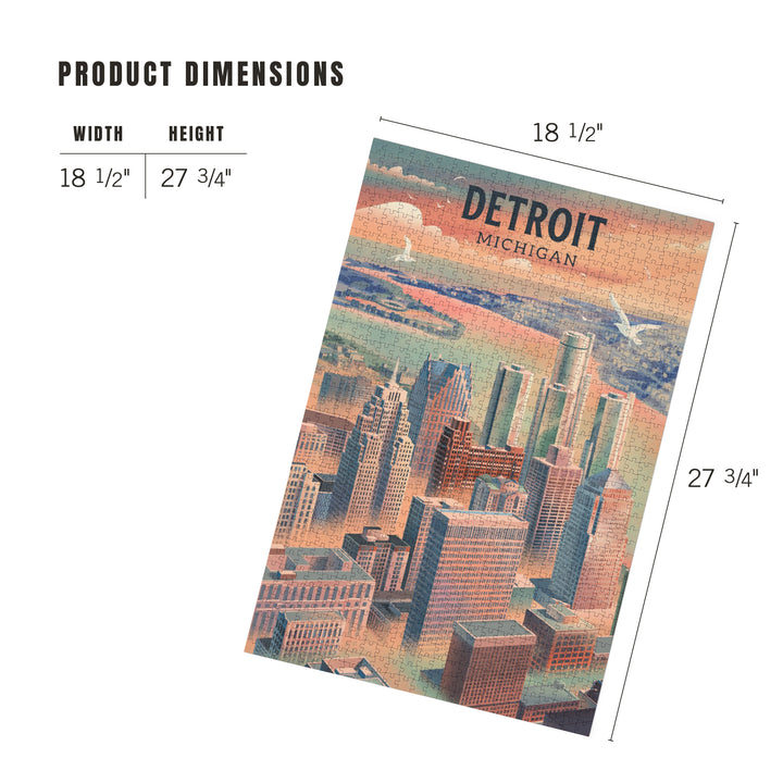 Detroit, Michigan, Lithograph City Series, 1000 Piece Jigsaw Puzzle