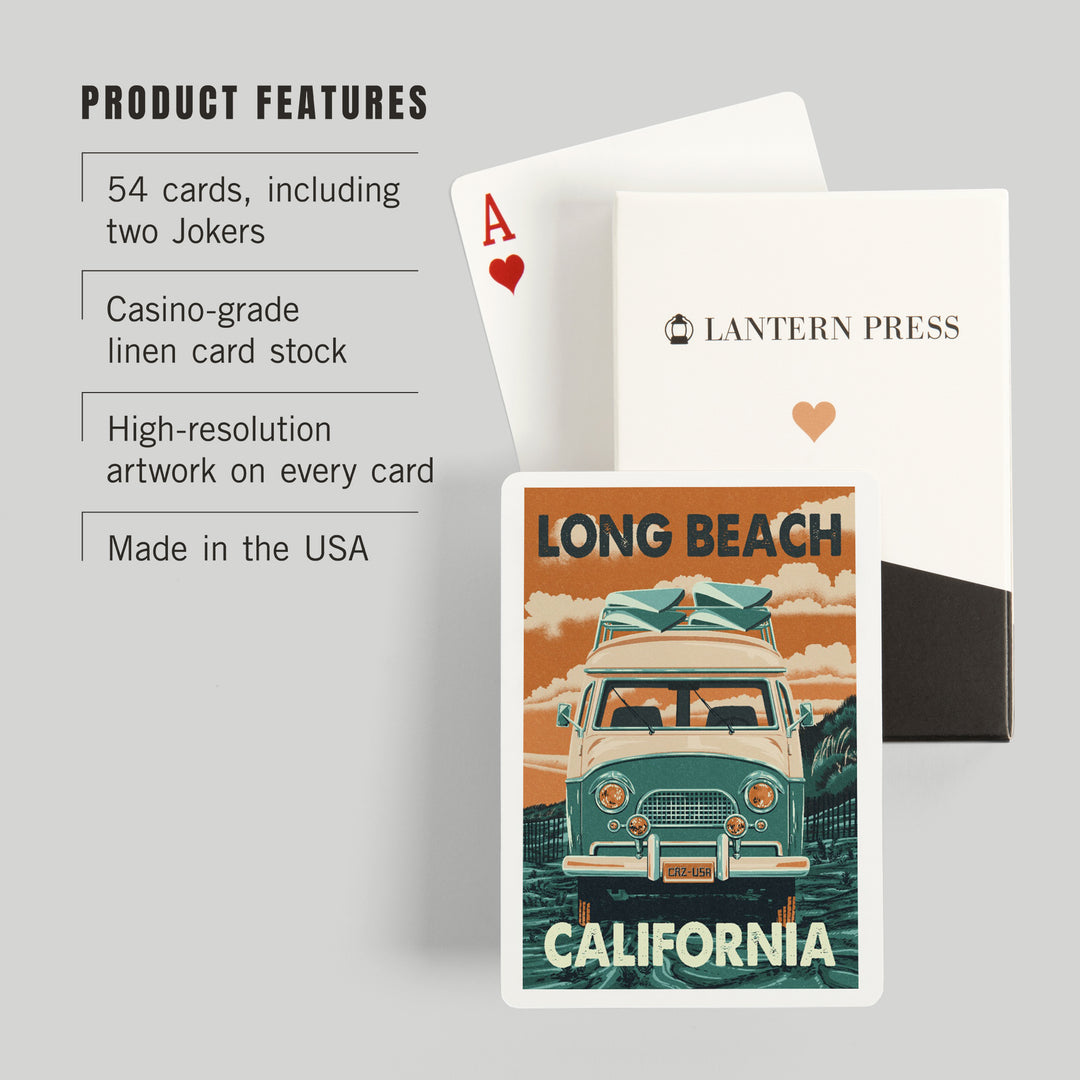 Playing Cards, Long Beach, California, Camper Van, 52 Card Deck with Jokers in Box, Unique Art