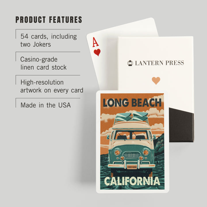 Playing Cards, Long Beach, California, Camper Van, 52 Card Deck with Jokers in Box, Unique Art