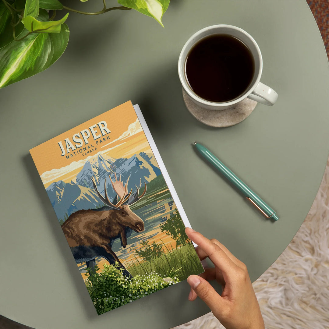 Lined 6x9 Journal, Canada, Jasper National Park, Moose, Painterly, Lay Flat, 193 Pages, FSC paper