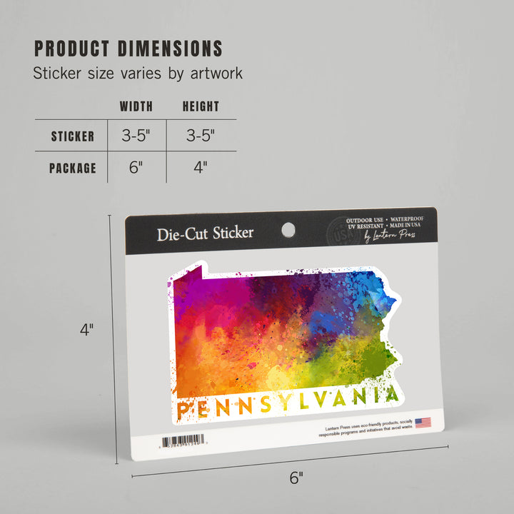 Pennsylvania, State Abstract Watercolor, Contour, Lantern Press Artwork, Vinyl Sticker