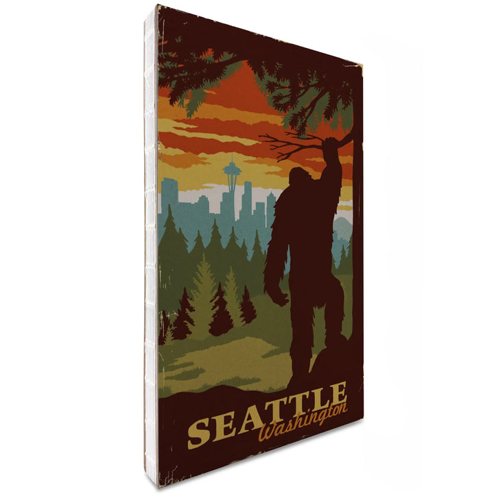 Lined 6x9 Journal, Seattle Skyline, Bigfoot, WPA Style, Lay Flat, 193 Pages, FSC paper