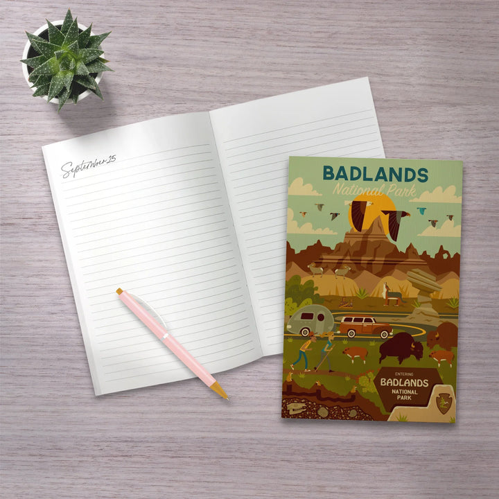 Lined 6x9 Journal, Badlands National Park, South Dakota, Geometric National Park Series, Lay Flat, 193 Pages, FSC paper