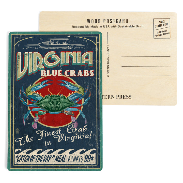 Virginia, Blue Crabs Vintage Sign, Wood Sign and Postcards