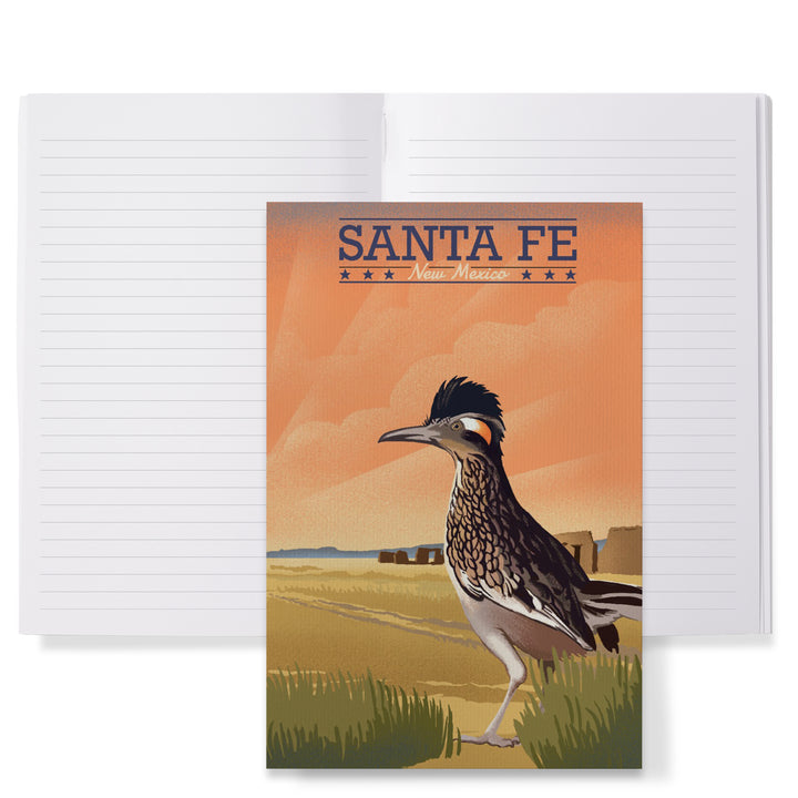 Lined 6x9 Journal, Santa Fe, New Mexico, Roadrunner, Lithograph, Lay Flat, 193 Pages, FSC paper