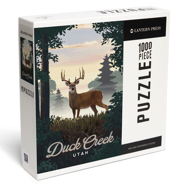 Duck Creek, Utah, Painterly, Deer and Sunrise, Jigsaw Puzzle