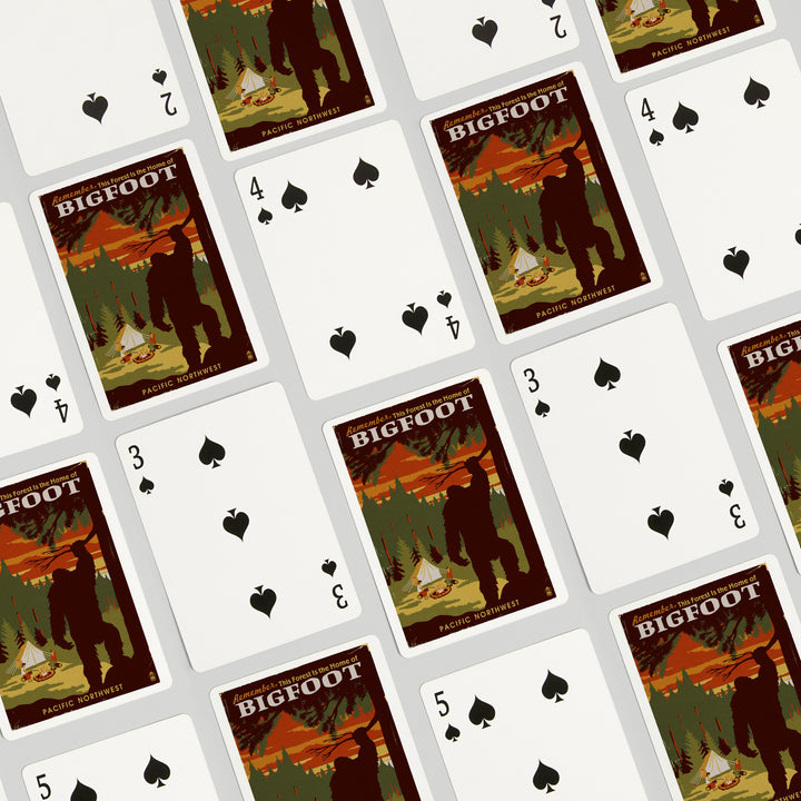 Playing Cards, Pacific Northwest, Home of Bigfoot, WPA Style, 52 Card Deck with Jokers in Box, Unique Art