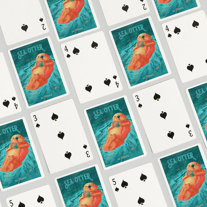 Playing Cards, California, Fluid Linework, Sea Otter, 52 Card Deck with Jokers in Box, Unique Art