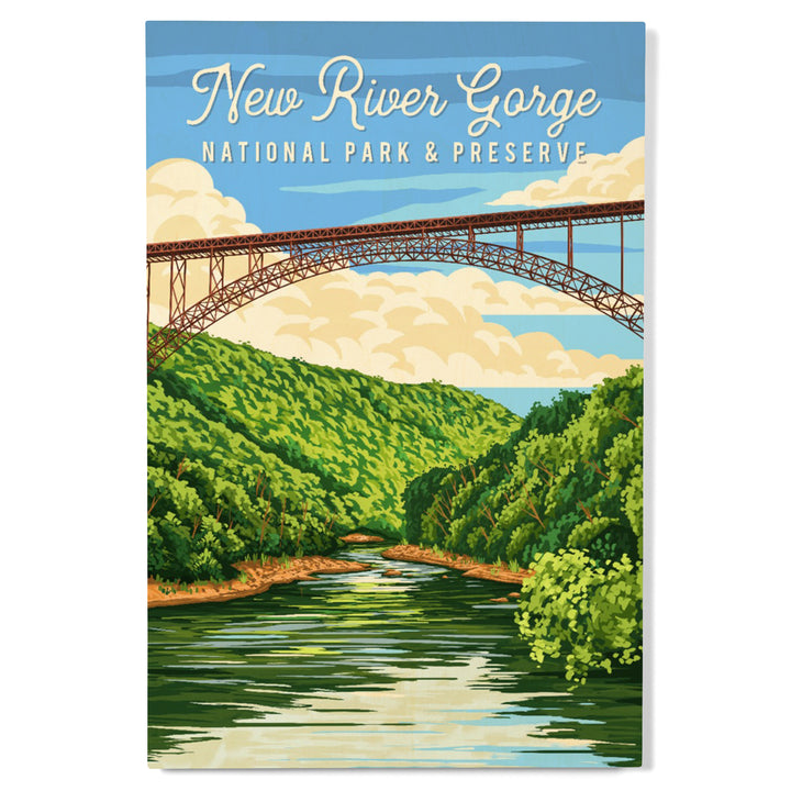 New River Gorge National Park, West Virginia, Painterly, Lantern Press Artwork, Wood Signs and Postcards