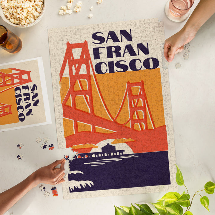 San Francisco, California, Woodblock City Series, Golden Gate, 1000 Piece Jigsaw Puzzle