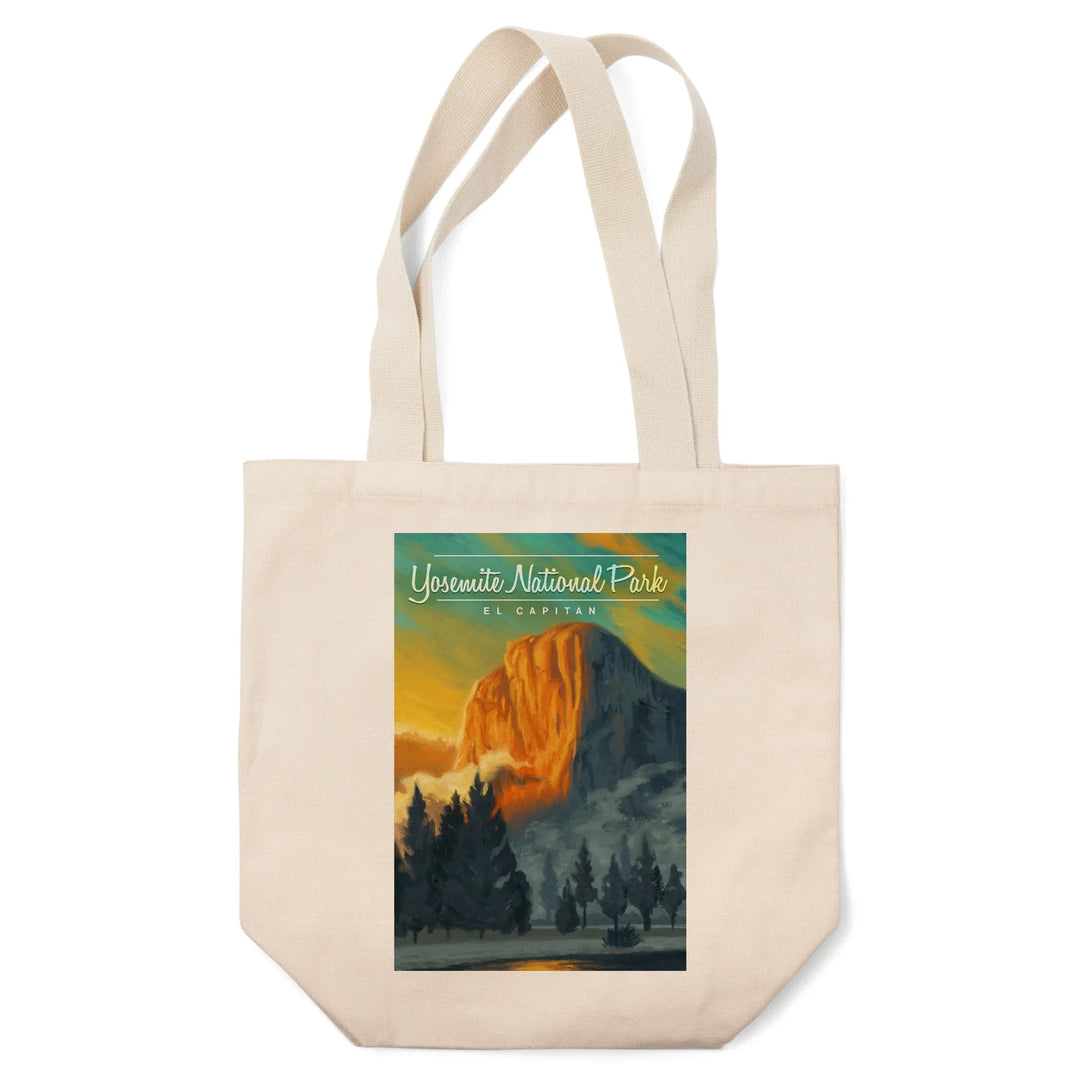 Yosemite National Park, California, El Capitan, Oil Painting, Tote Bag