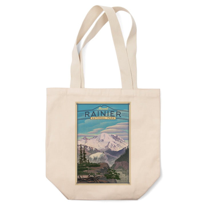 Mt. Rainier National Park, Lithograph National Park Series, Tote Bag