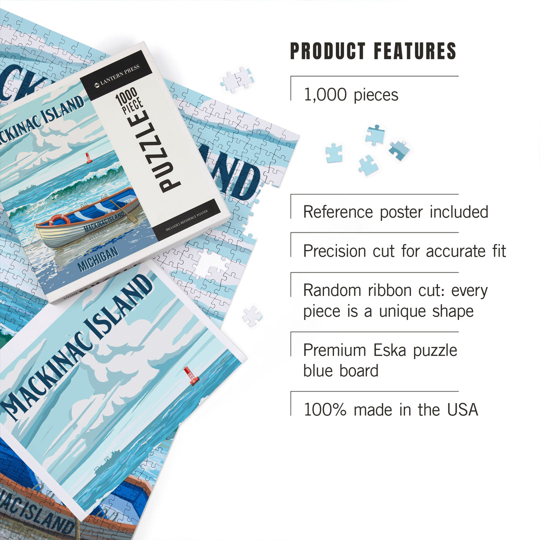 Mackinac Island, Michigan, Painterly, Lifeboat on Beach, 1000 Piece Jigsaw Puzzle