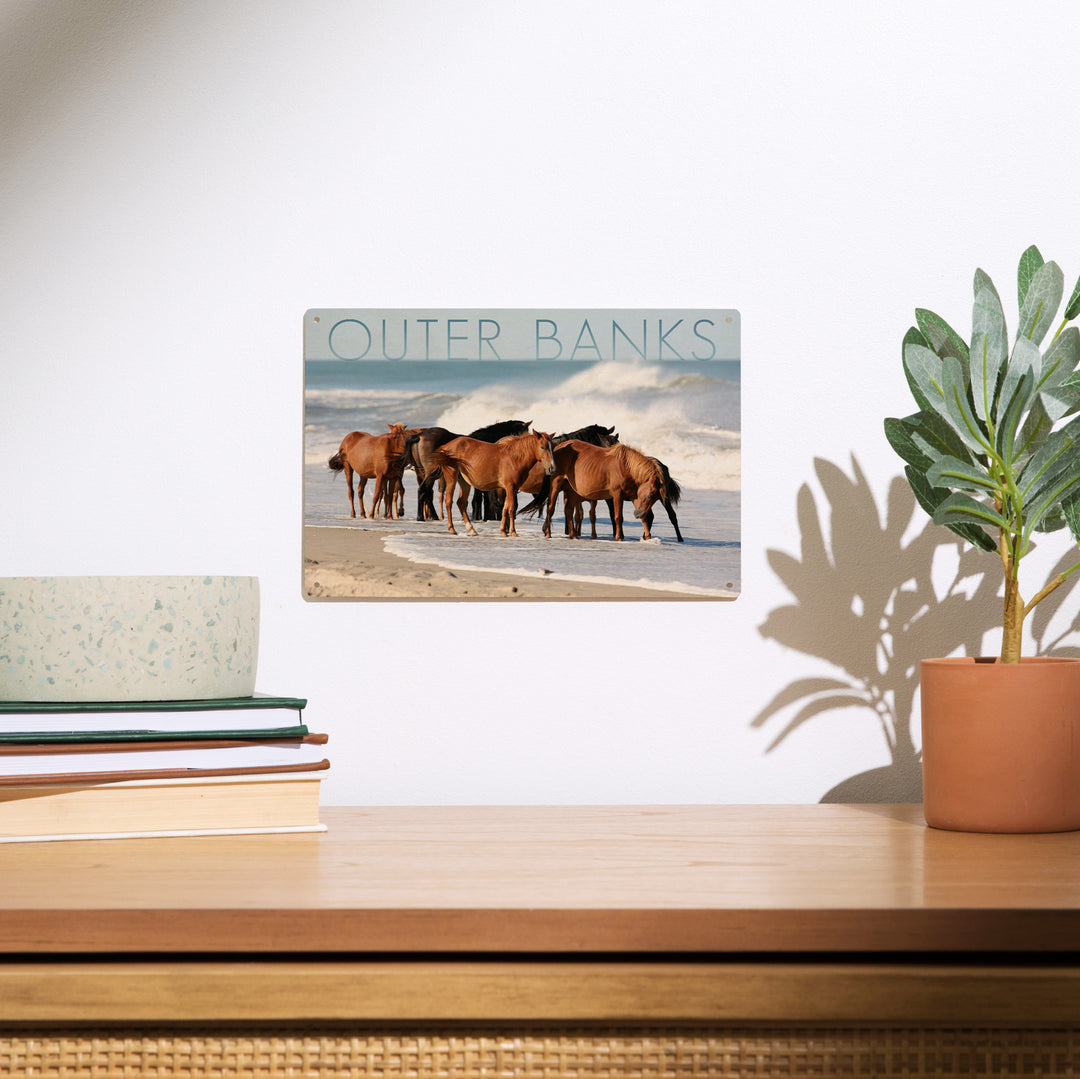 Outer Banks, North Carolina, Horses on Beach, Lantern Press Photography, Wood Signs and Postcards