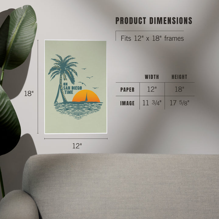 On San Diego Time, Sunset with Palm Tree, Art & Giclee Prints