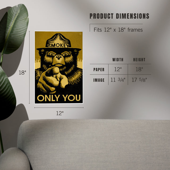 Smokey Bear, Only You, Halftone Yellow, Officially Licensed, Art & Giclee Prints