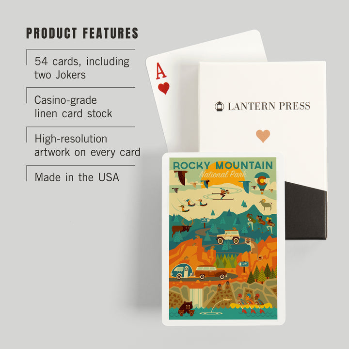 Playing Cards, Rocky Mountain National Park, Colorado, Geometric National Park Series, 52 Card Deck with Jokers in Box, Unique Art