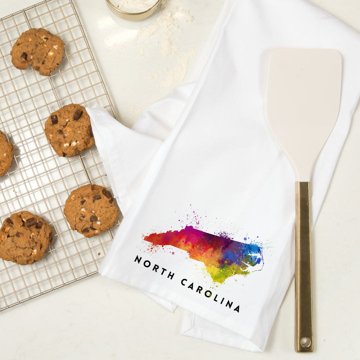 North Carolina, State Abstract Watercolor, Organic Cotton Kitchen Tea Towels