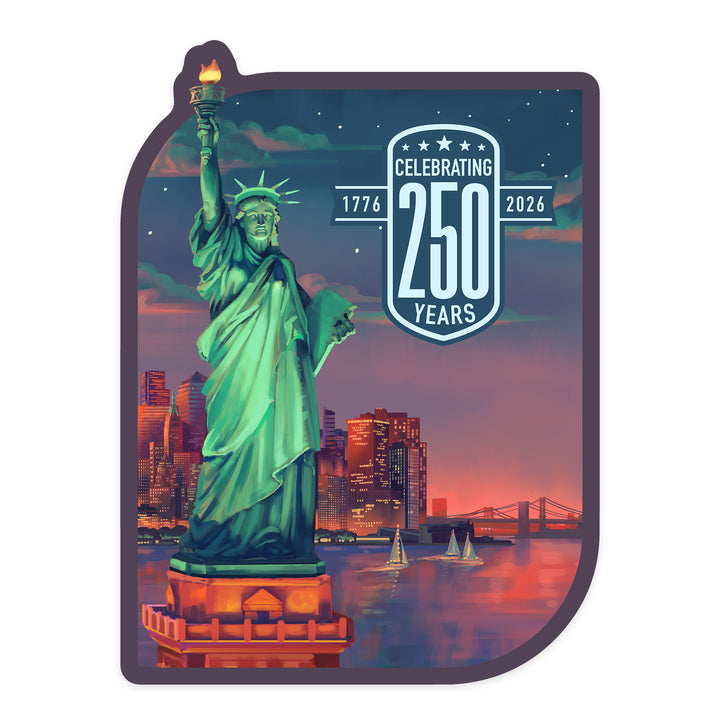 USA 250th Anniversary, Oil Painting, Sunset Statue of Liberty, Vinyl Sticker
