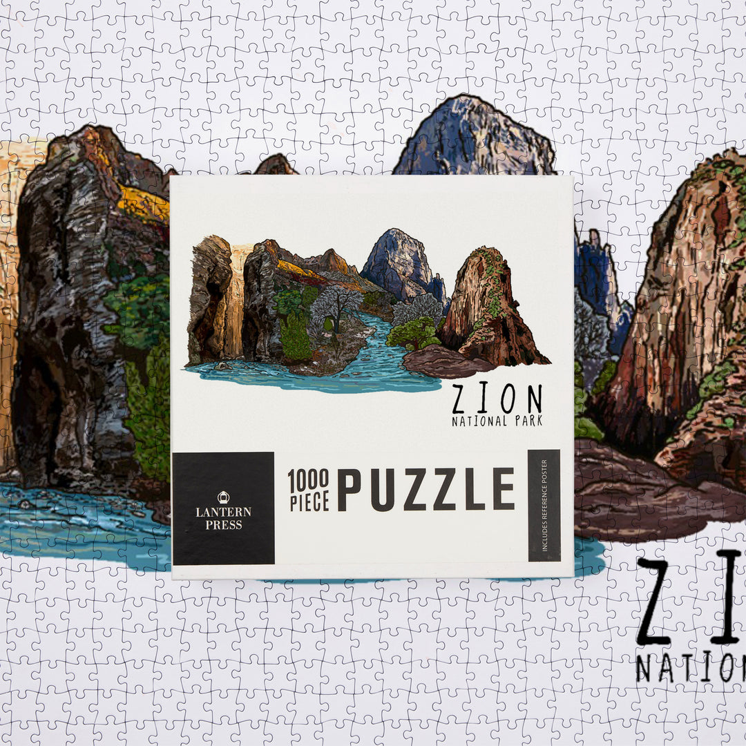 Zion National Park, Utah, Line Drawing, Jigsaw Puzzle