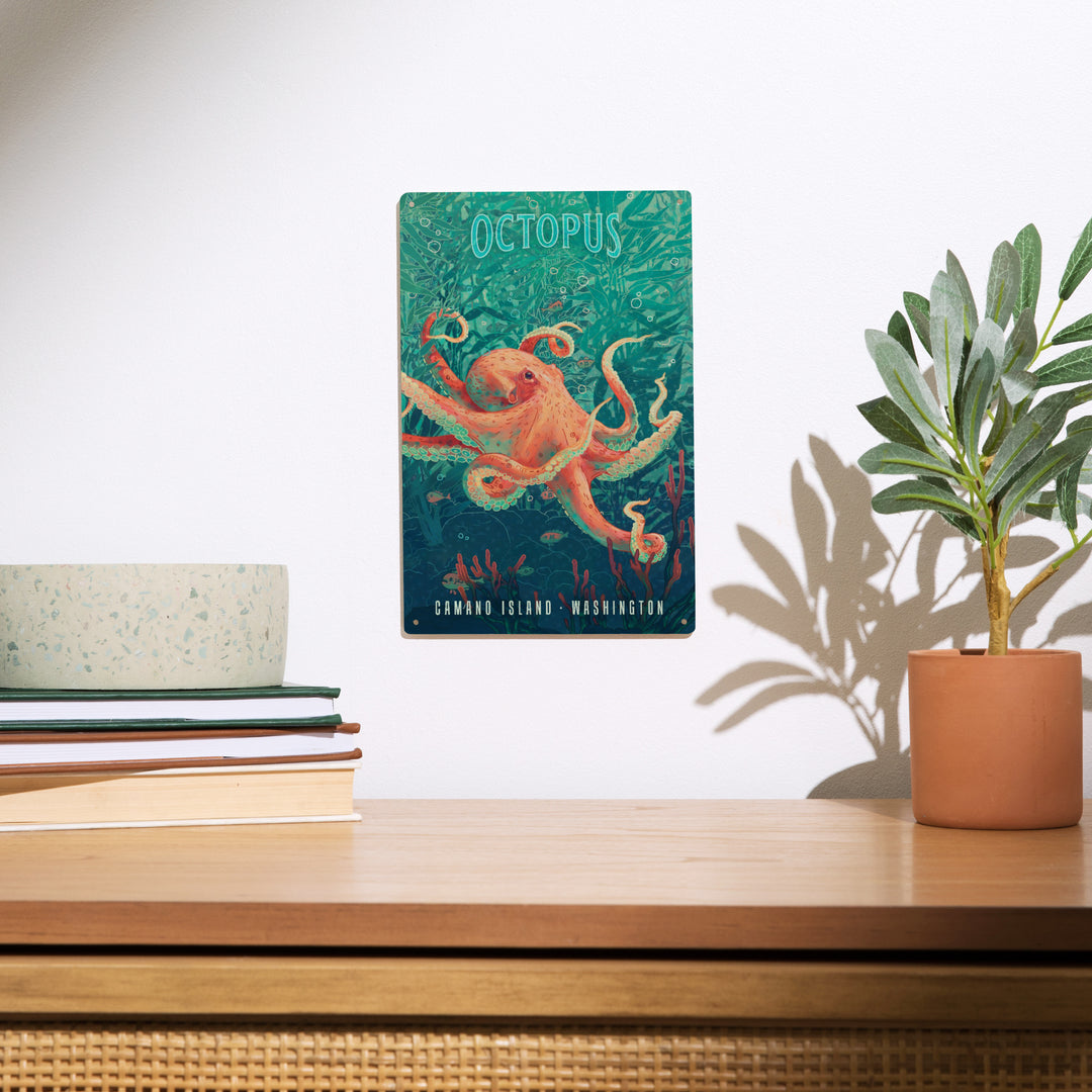 Camano Island, Washington, Fluid Linework, Octopus, Wood Signs and Postcards