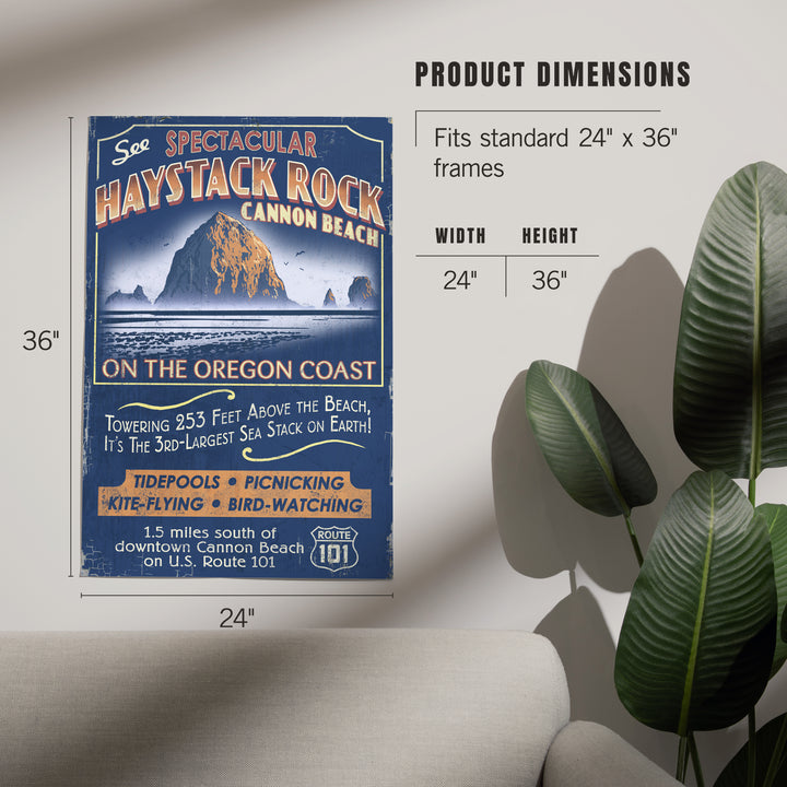 Cannon Beach, Oregon, Haystack Rock Vintage Sign, Art & Giclee Prints