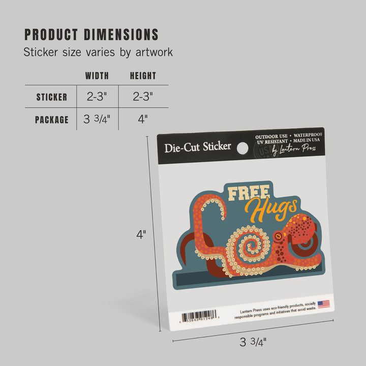 Octopus, Geometric, Free Hugs, Vinyl Sticker