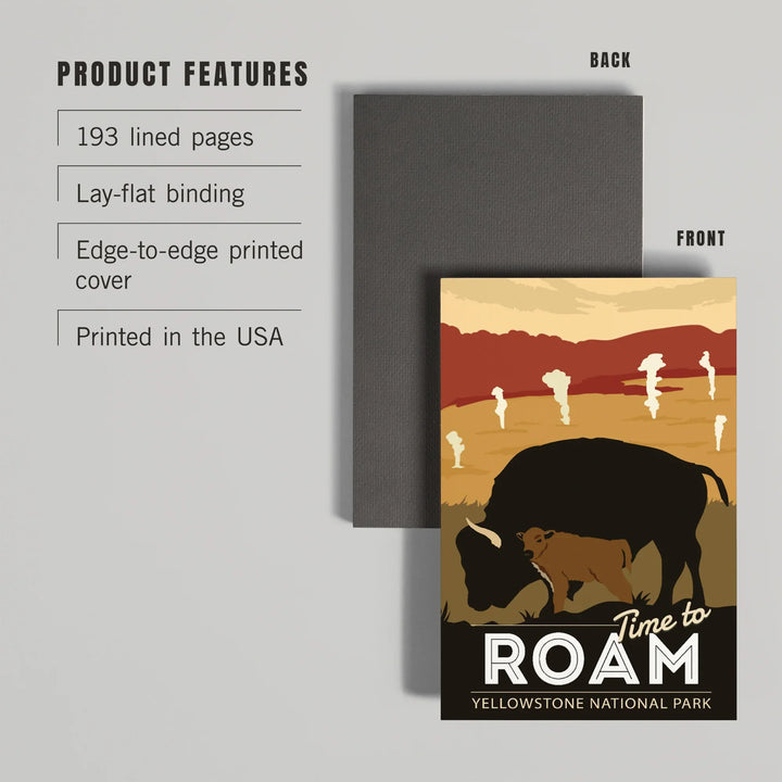 Lined 6x9 Journal, Yellowstone National Park, Time To Roam, Bison and Calf, Lay Flat, 193 Pages, FSC paper