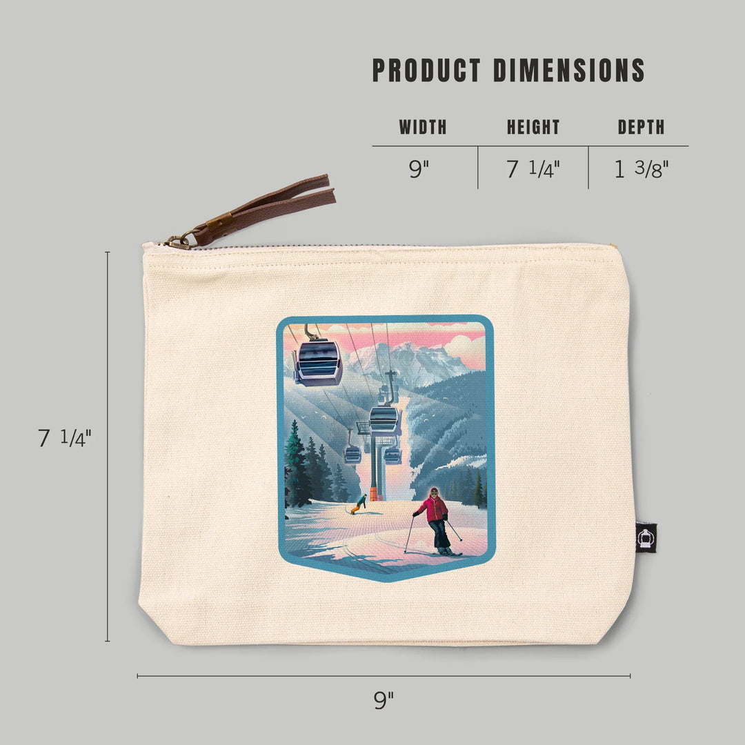 Gondolas and Ski Hill, Lithograph, Organic Cotton Zipper Pouch, Go Bag