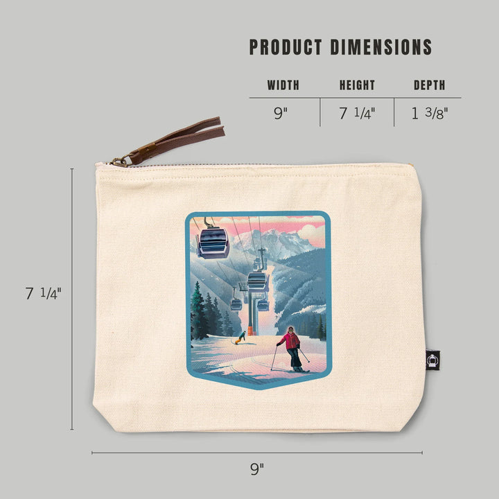 Gondolas and Ski Hill, Lithograph, Organic Cotton Zipper Pouch, Go Bag