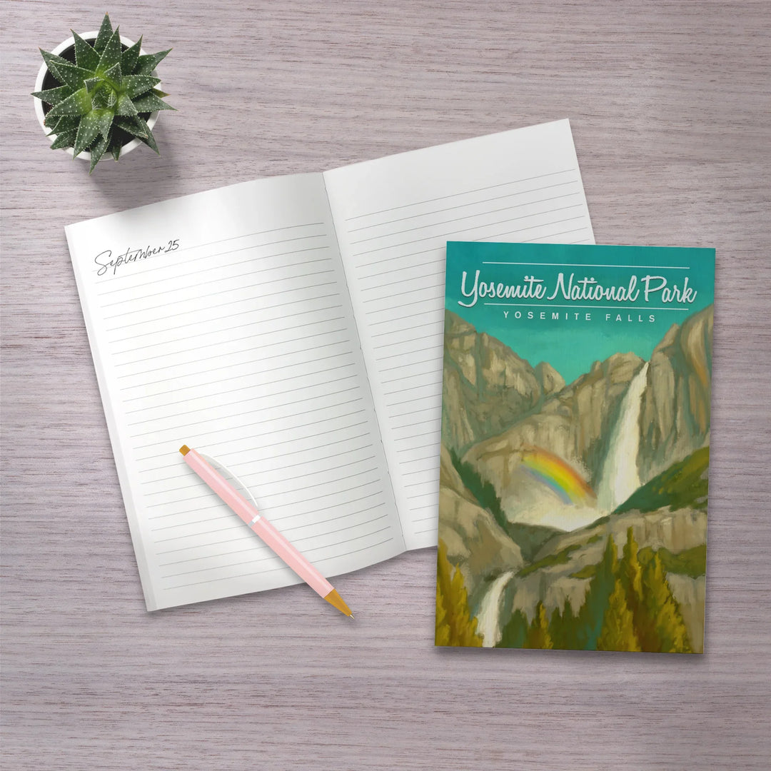 Lined 6x9 Journal, Yosemite National Park, California, Yosemite Falls and Rainbow, Lay Flat, 193 Pages, FSC paper