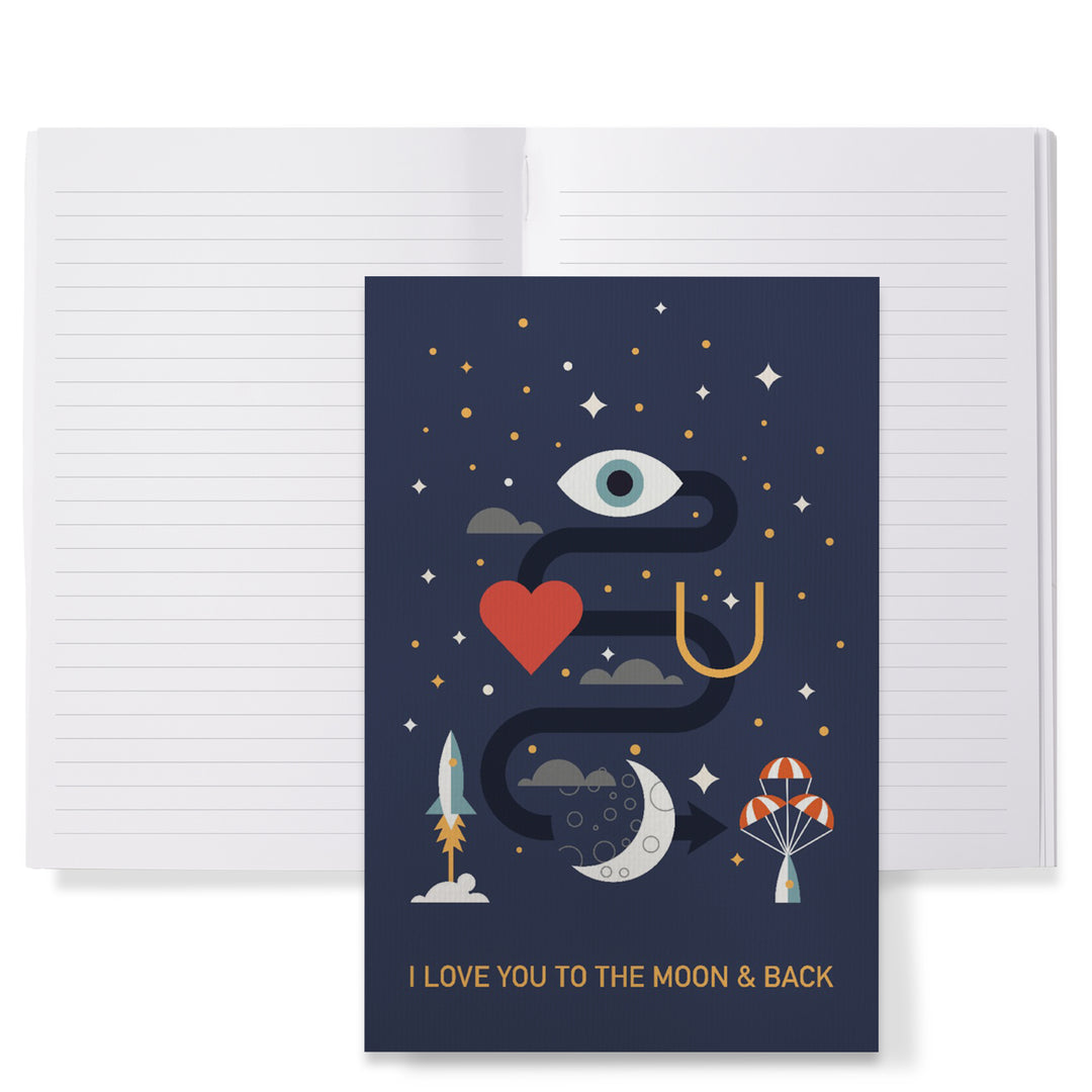 Lined 6x9 Journal, Equations and Emojis Collection, I Love You To The Moon And Back, Lay Flat, 193 Pages, FSC paper