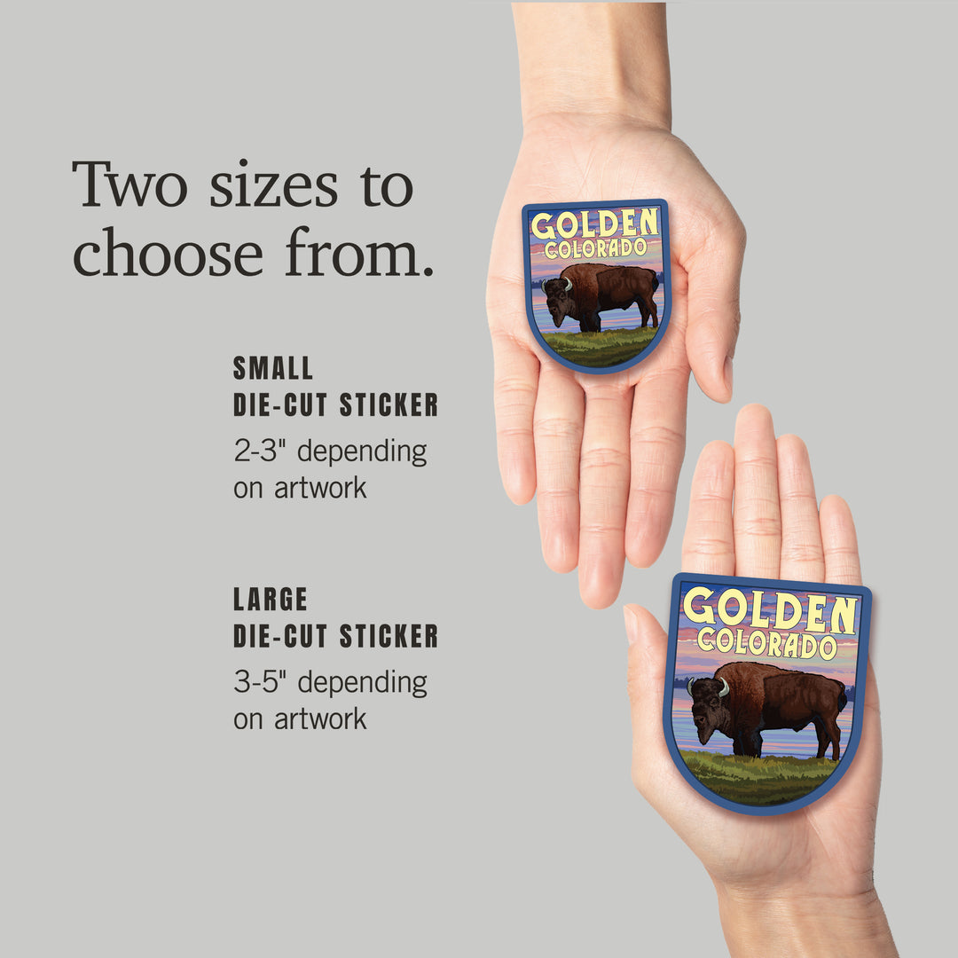 Golden, Colorado, Bison and Sunset, Contour, Vinyl Sticker
