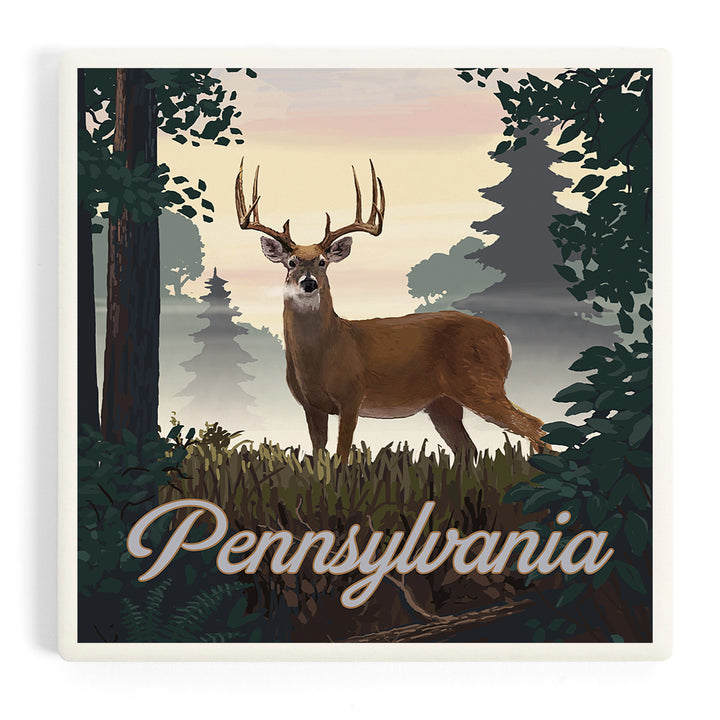 Pennsylvania, Painterly, Deer and Sunrise, Coasters