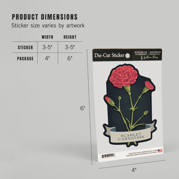 Vintage Flora Noir, Scarlet Carnation, Vinyl Sticker