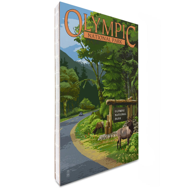 Lined 6x9 Journal, Olympic National Park, Washington, Park Entrance and Elk, Without Shield, Lay Flat, 193 Pages, FSC paper