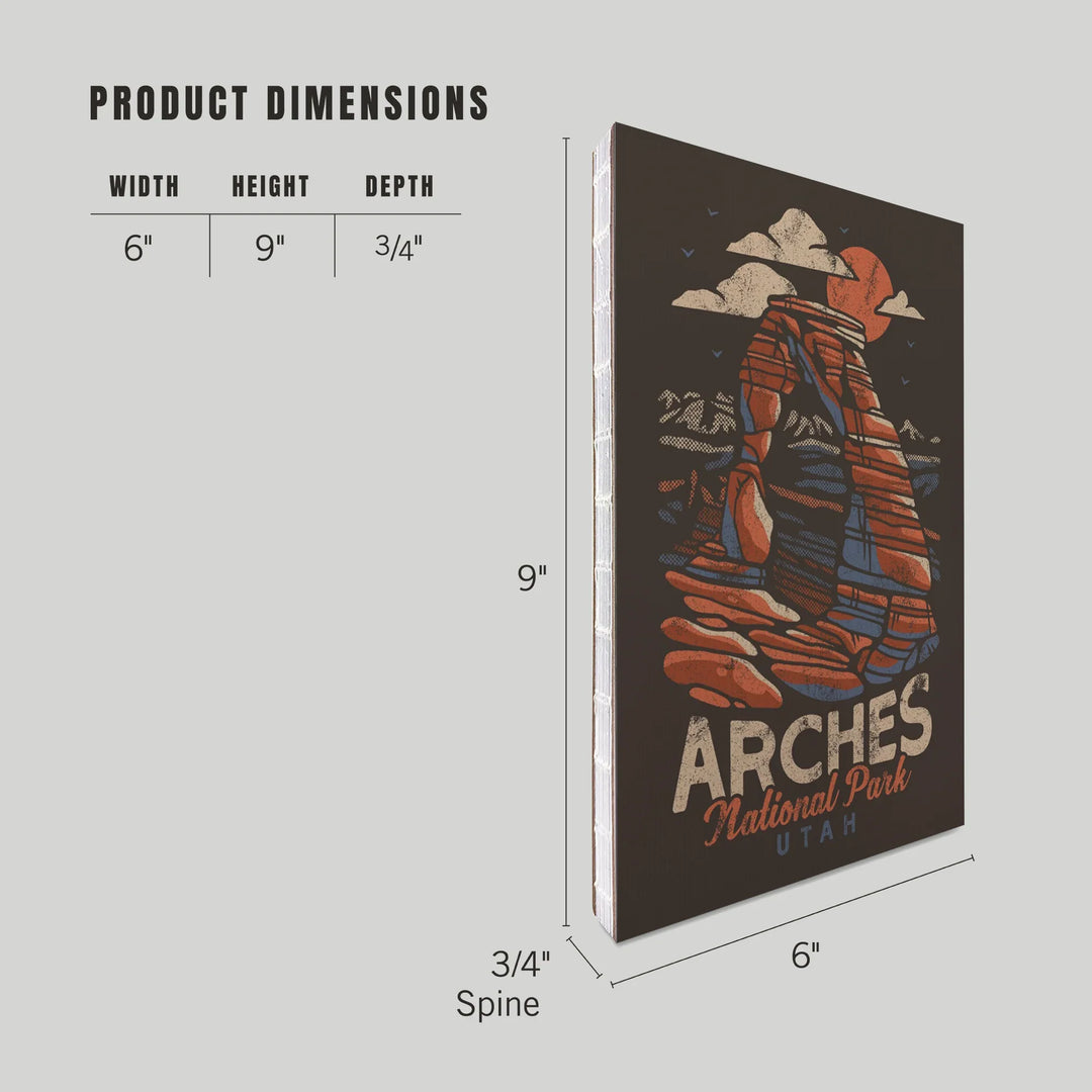 Lined 6x9 Journal, Arches National Park, Utah, Delicate Arch, Distressed Vector, Lay Flat, 193 Pages, FSC paper