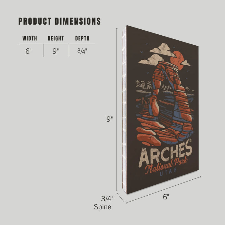 Lined 6x9 Journal, Arches National Park, Utah, Delicate Arch, Distressed Vector, Lay Flat, 193 Pages, FSC paper